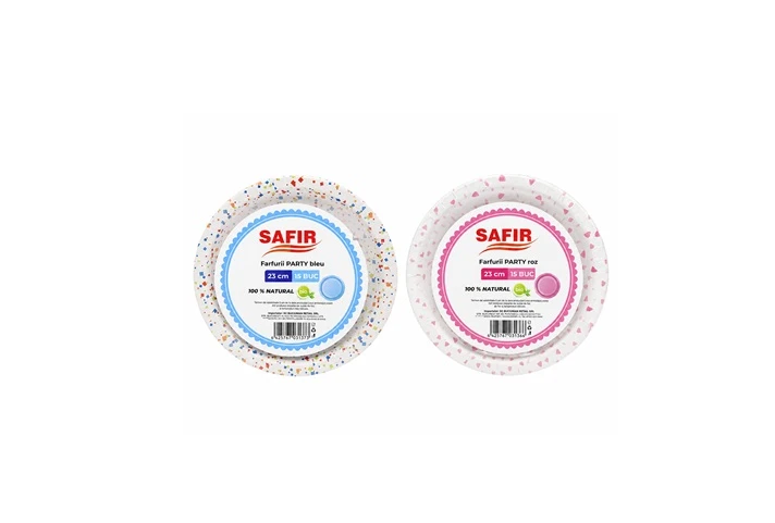 Farfurie Carton Party 23 cm 15 Buc/Set Bleu/Roz Safir